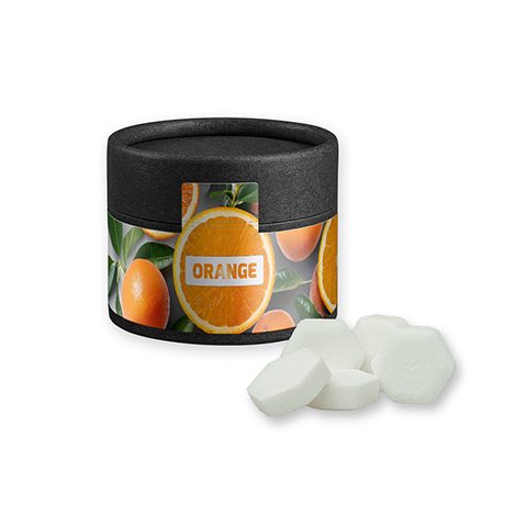 Traubenzucker Orange Drops, ca. 40g, Kraftpapierdose Mini schwarz, myfitmix