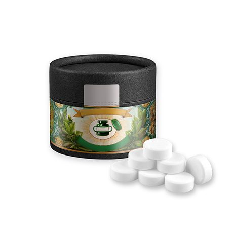 Pfefferminz Drops, ca. 40g, Kraftpapierdose Mini schwarz, myfitmix
