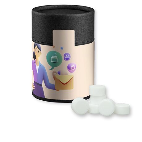 Pfefferminz Drops zuckerfrei, ca. 80g, Kraftpapierdose Midi schwarz, myfitmix