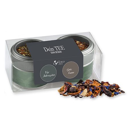 Verschiedene Teesorten, ca. 30-70g, Metalldose Mini mit Sichtfenster im 2er Set, myfitmix