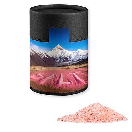 Rosa Kristallsalz, ca. 135g, Kraftpapierdose Midi schwarz, myfitmix