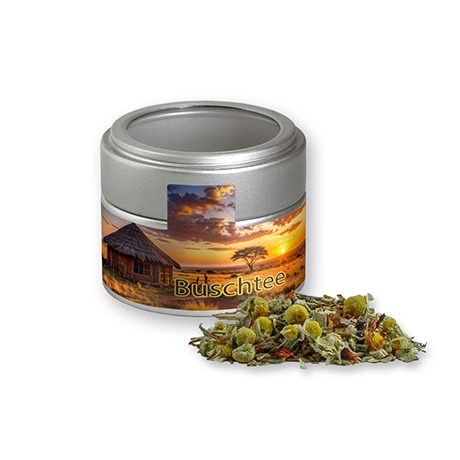 Rotbuschtee Entspannungszeit, ca. 25g, Metalldose Mini mit Sichtfenster silber, myfitmix
