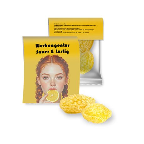 Zitronenbonbons mit Vitamin D, ca. 17g, Express Midi-Tüte mit Werbereiter, myfitmix