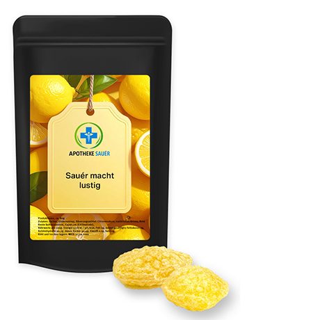 Zitronenbonbons mit Vitamin D, ca. 80g, Standbeutel Midi schwarz, myfitmix