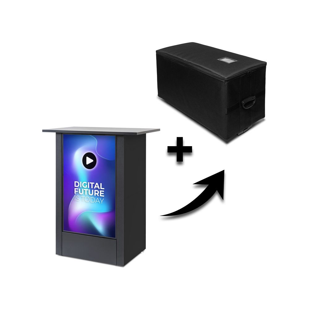 Digital Counter Futuro Vertikal mit 32" Samsung-Bildschirm Trolleykoffer, Showdown Displays