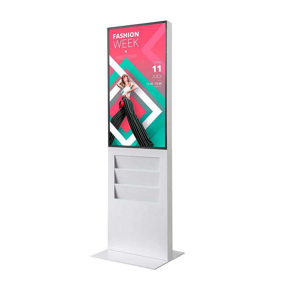 Smart Line Digitale Infostele Regal 6 x A4 mit 43" Samsung-Bildschirm Weiß, Showdown Displays