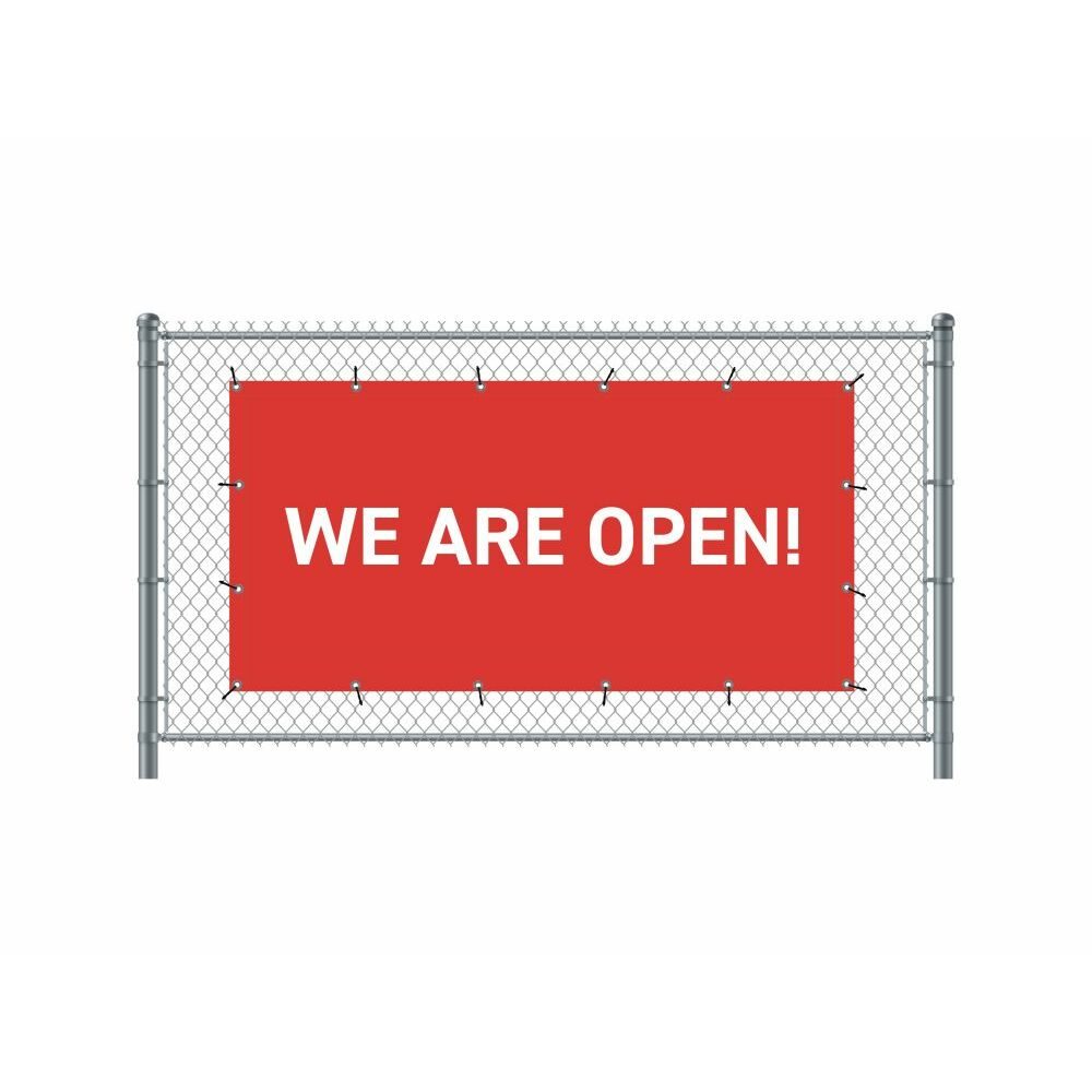 Zaun-Banner 200 x 100 cm Motiv „Geöffnet“ Englisch Rot, Showdown Displays