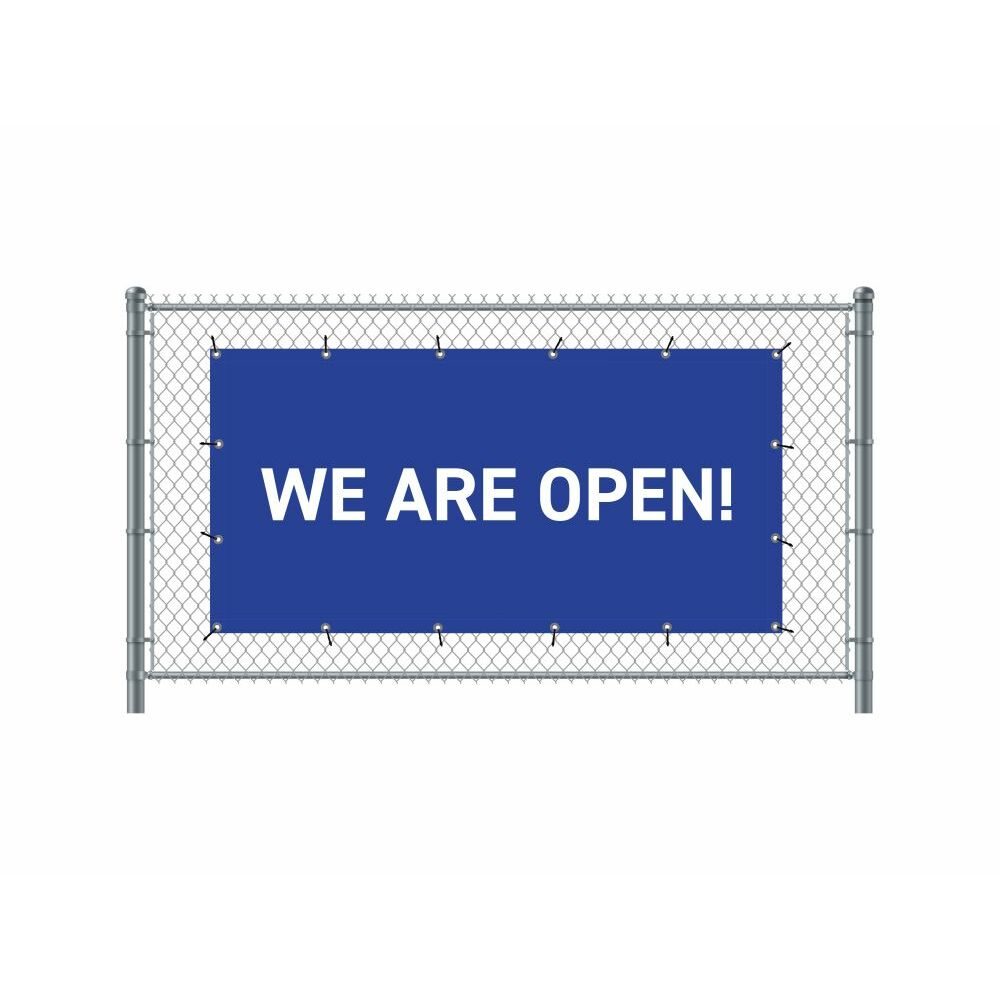 Zaun-Banner 200 x 100 cm Motiv „Geöffnet“ Englisch Blau, Showdown Displays