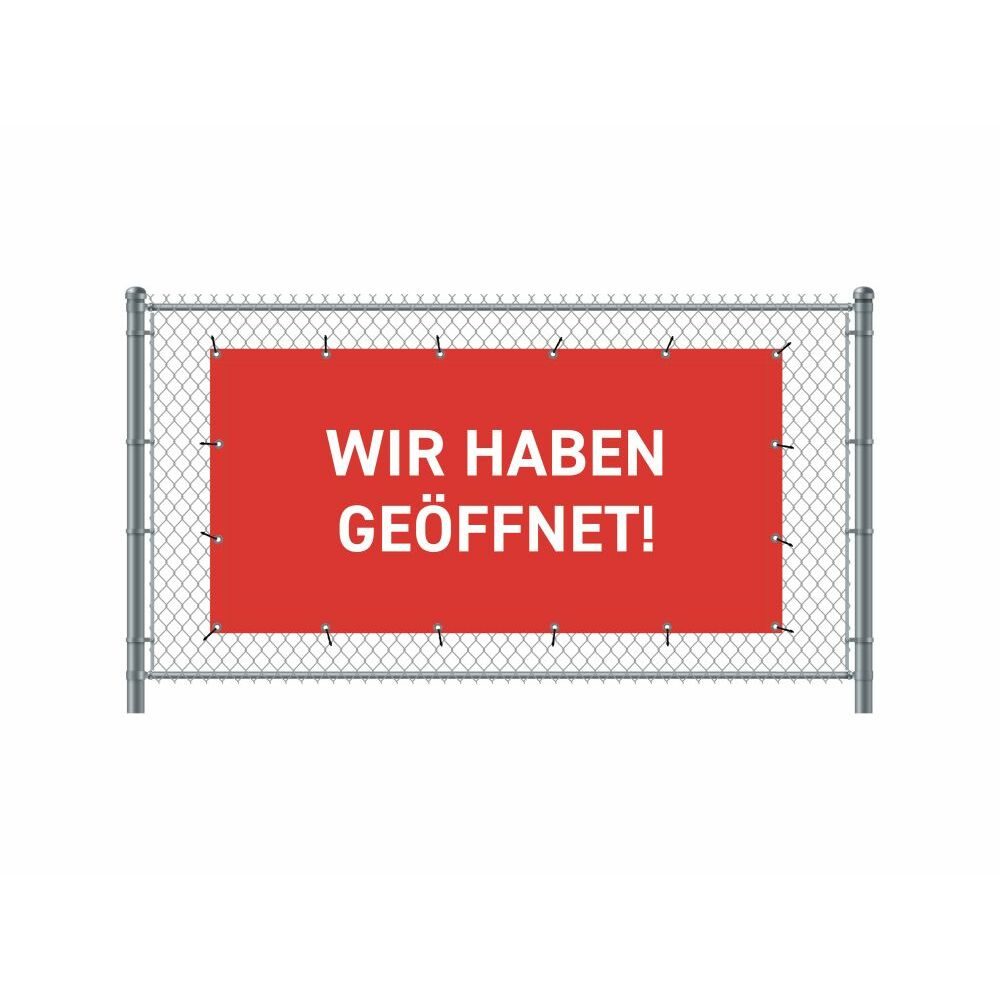 Zaun-Banner 200 x 100 cm Motiv „Geöffnet“ Deutsch Rot, Showdown Displays