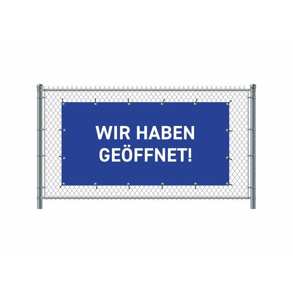 Zaun-Banner 200 x 100 cm Motiv „Geöffnet“ Deutsch Blau, Showdown Displays