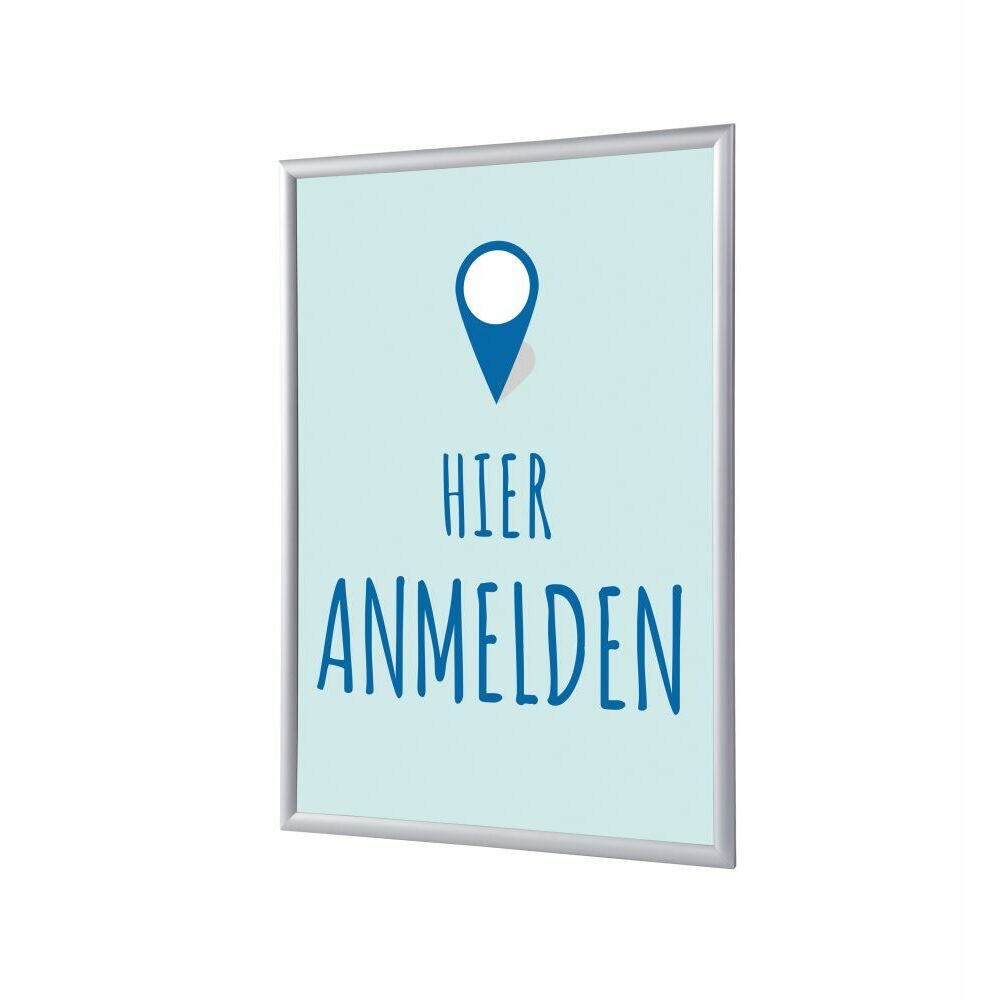 Klapprahmen A1 Komplettset Motiv „Hier Anmelden“ Blau Deutsch, Showdown Displays