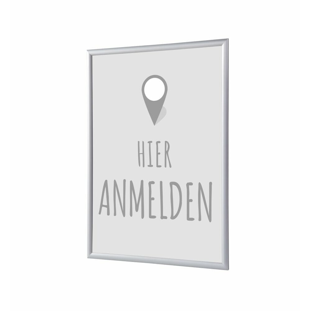 Klapprahmen A4 Komplettset Motiv „Hier Anmelden“ Grau Deutsch, Showdown Displays