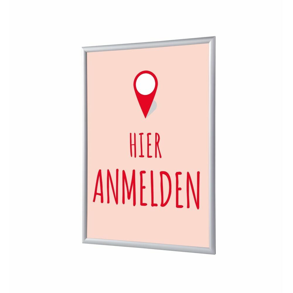 Klapprahmen A4 Komplettset Motiv „Hier Anmelden“ Rot Deutsch, Showdown Displays