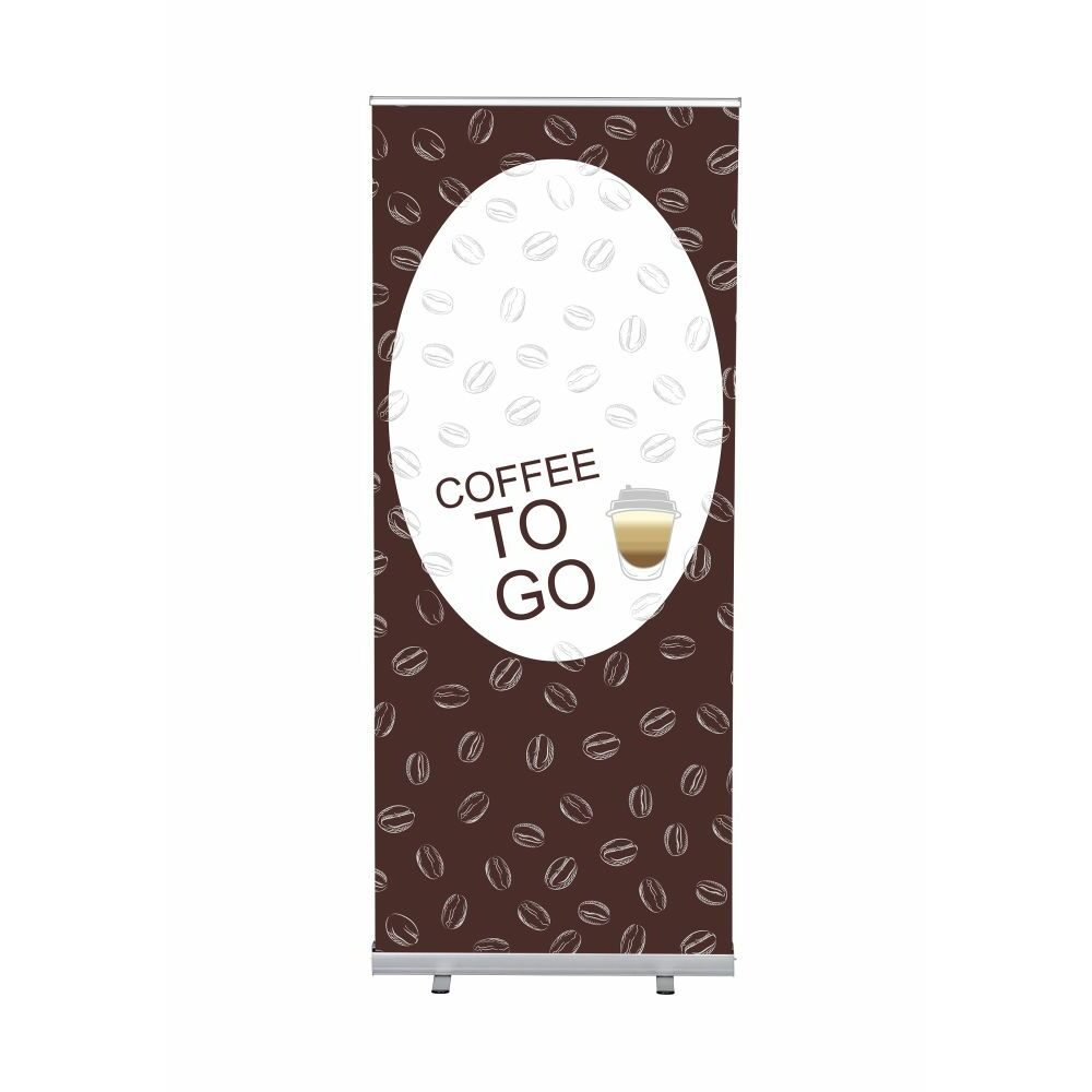 Roll-Banner Budget 85 Komplettset Motiv „Kaffee To Go“ Englisch, Showdown Displays