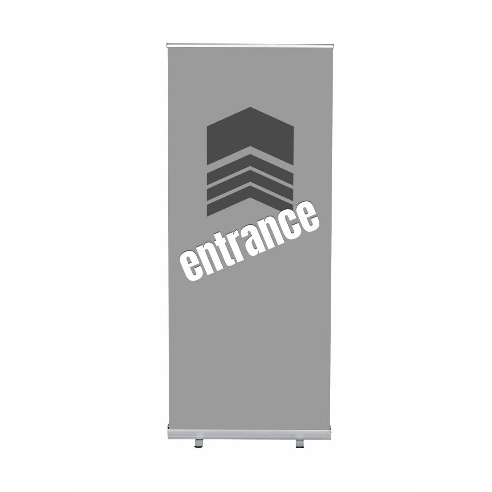 Roll-Banner Budget 85 Komplettset Motiv „Eingang“ Grau Englisch, Showdown Displays