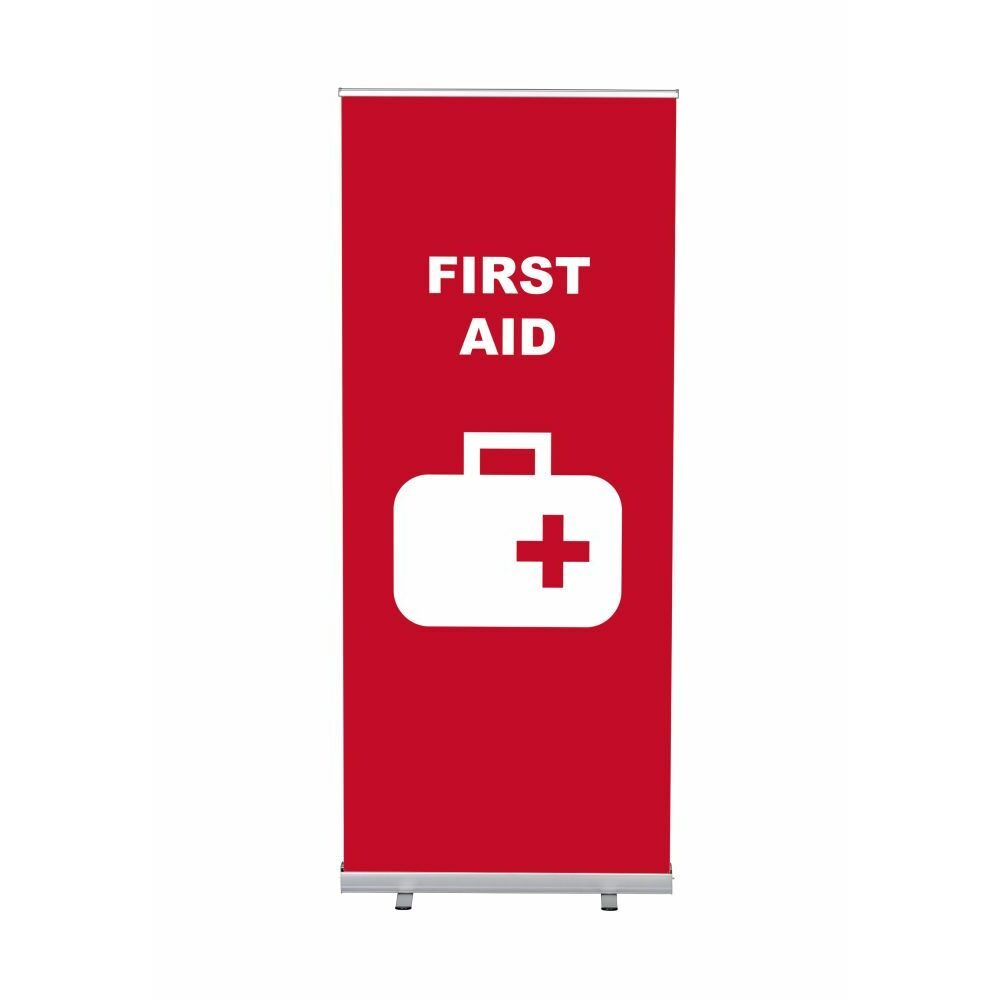 Roll-Banner Budget 85 Komplettset Motiv „Erste Hilfe“ Englisch, Showdown Displays