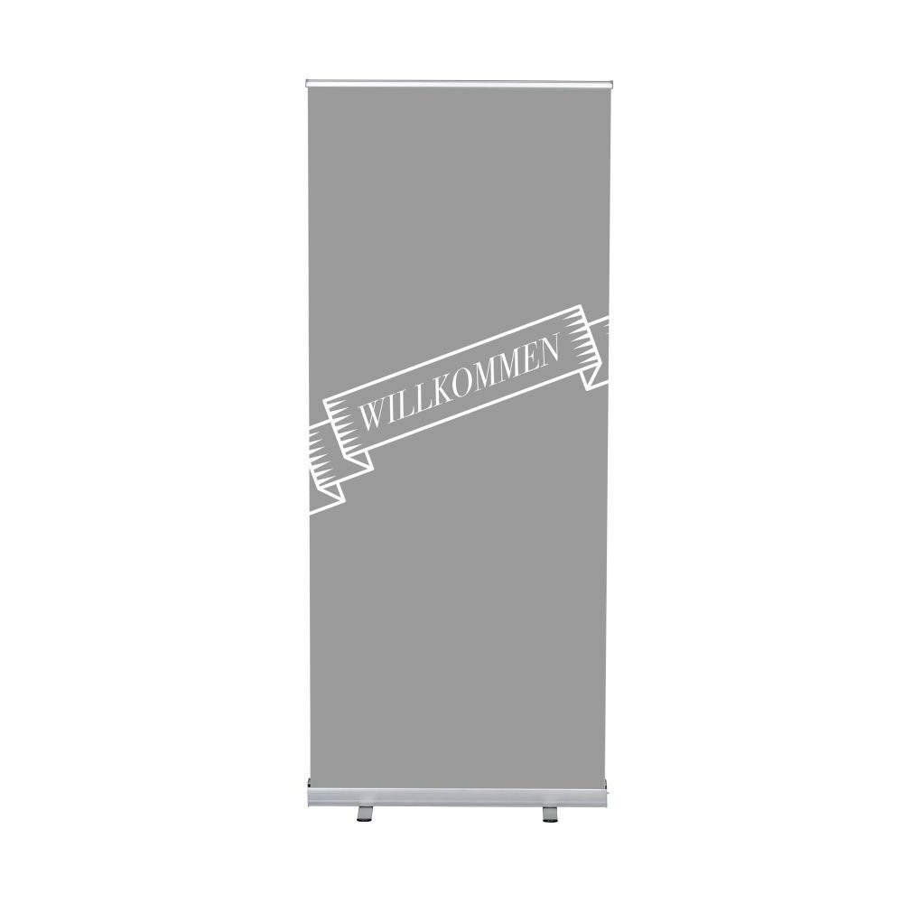 Roll-Banner Budget 85 Komplettset Motiv „Willkommen“ Grau Deutsch, Showdown Displays