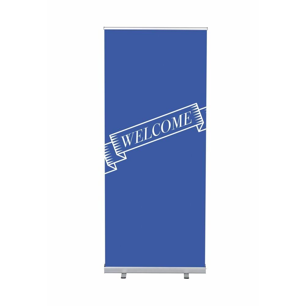 Roll-Banner Budget 85 Komplettset Motiv „Willkommen“ Blau Englisch, Showdown Displays