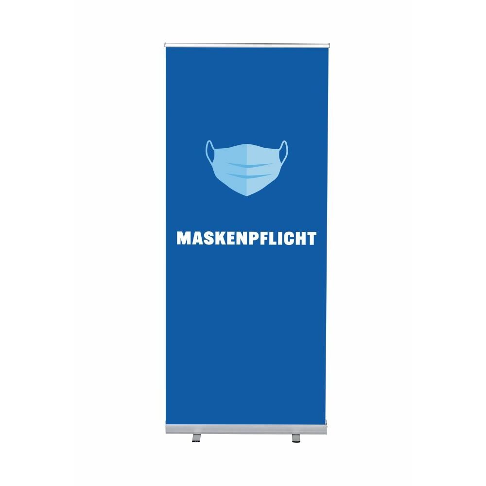 Roll-Banner Budget 85 Komplettset Motiv „Maskenpflicht“ Blau Deutsch, Showdown Displays