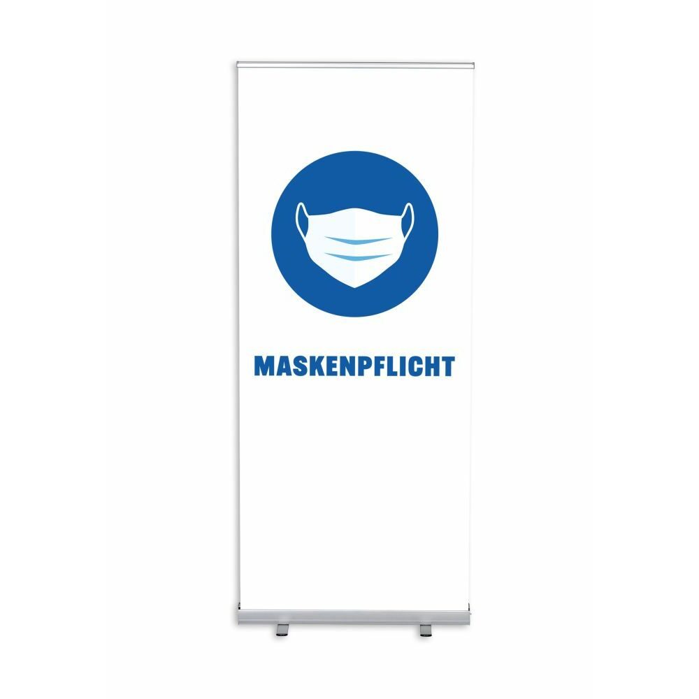 Roll-Banner Budget 85 Komplettset Motiv „Maskenpflicht“ Weiß Deutsch, Showdown Displays