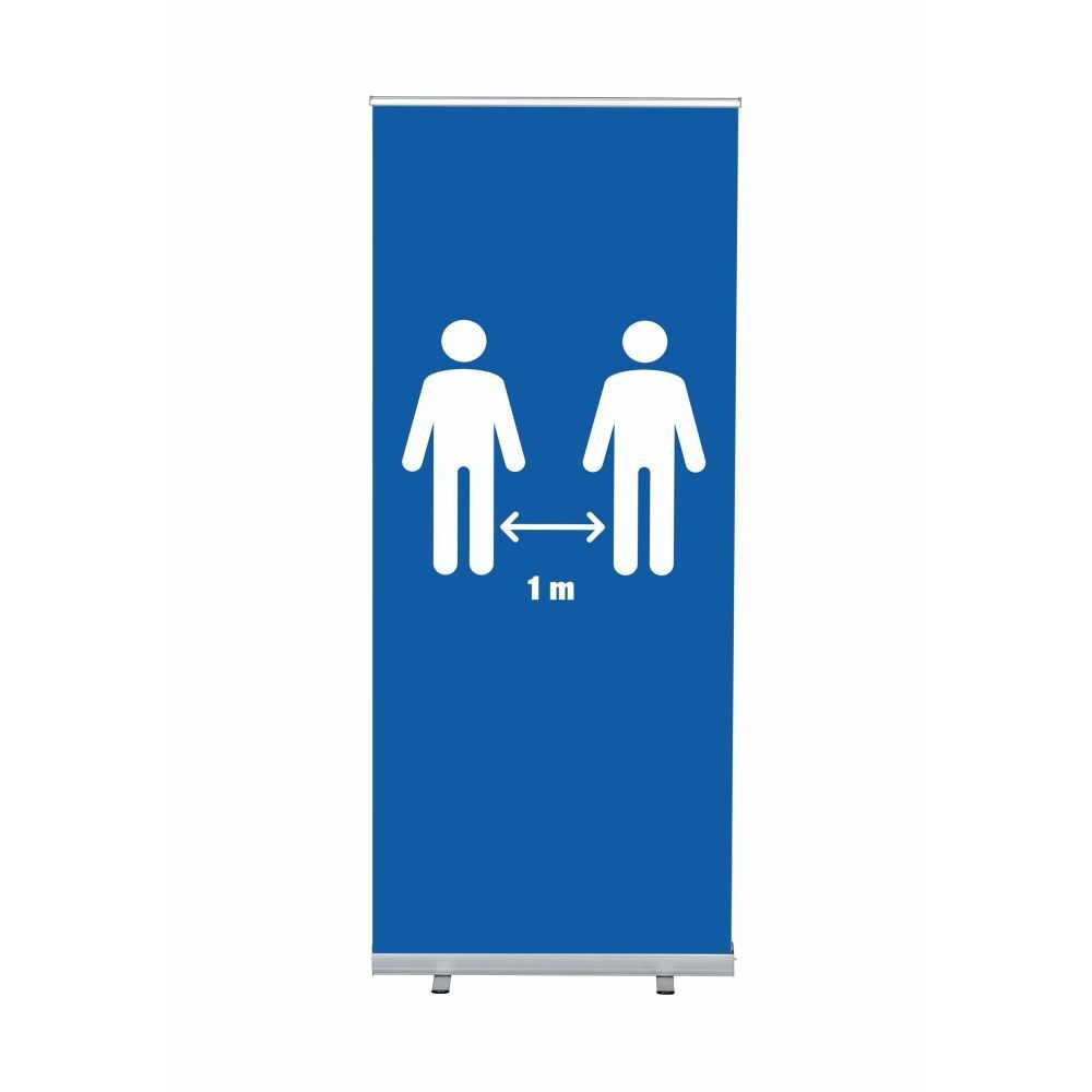 Roll-Banner Budget 85 Komplettset Motiv „1 Meter Abstand“ Blau, Showdown Displays
