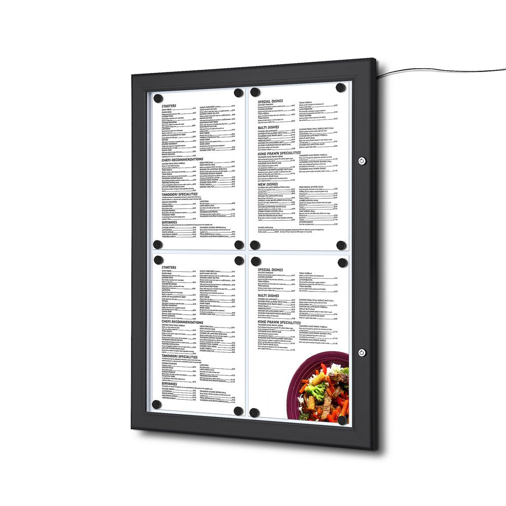 MenüKasten Outdoor Schwarz 4x DIN A4 LED, Showdown Displays