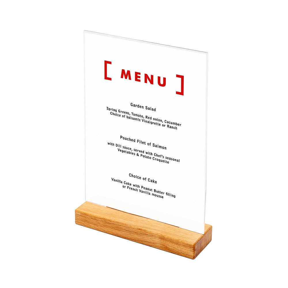Holz T-Form Menü Tischaufsteller A4 Hochformat, Showdown Displays