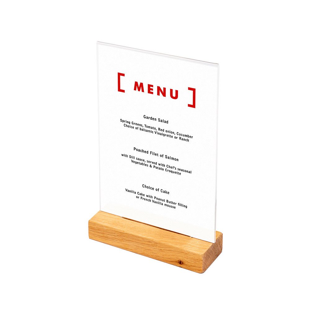 Holz T-Form Menü Tischaufsteller A5 Hochformat, Showdown Displays