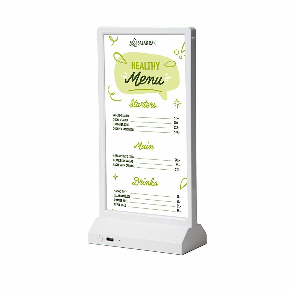 LED T Aufsteller - A4 1/3 Hochformat Weiß, Showdown Displays