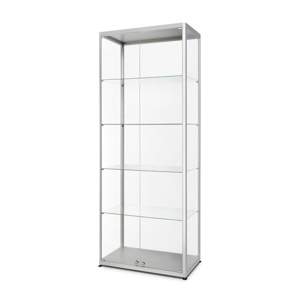 Glasvitrine 800 x 2000 x 400 silber vorne verriegeln, Showdown Displays