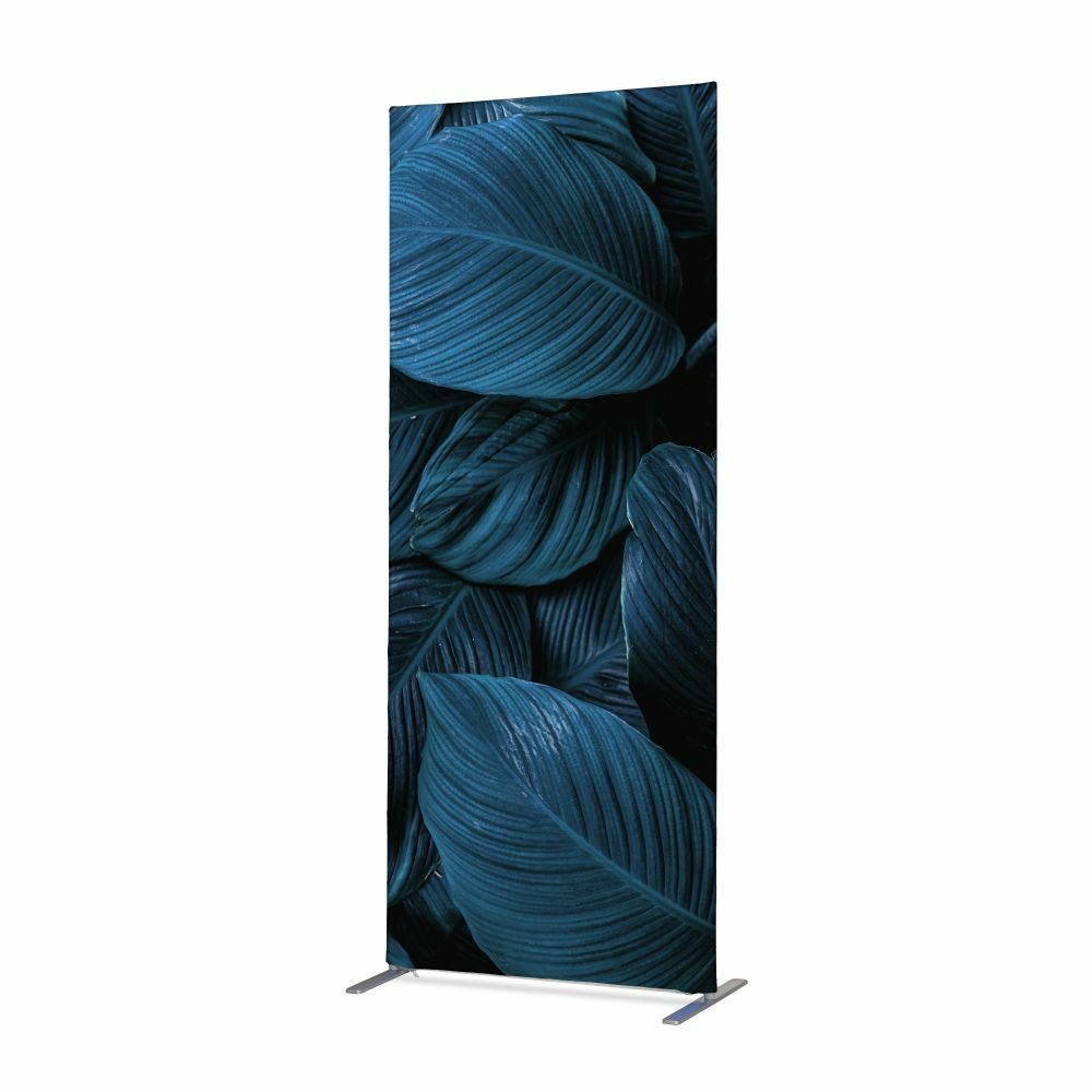 Textil Raumteiler Deko 100-200 Doppel Motiv „Botanische Blätter“ Blau ECO, Showdown Displays