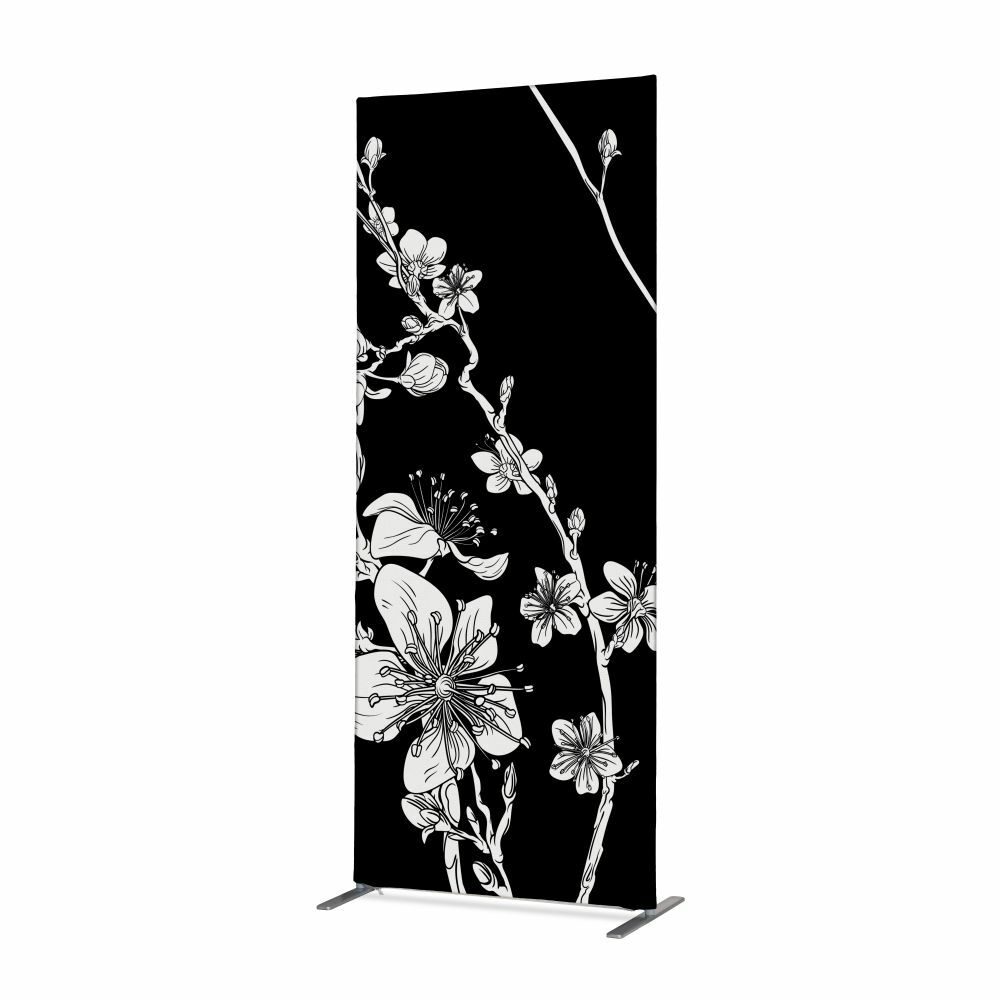 Textil Raumteiler Deko 100-200 Doppel Motiv „Abstrakte Japanische Kirschblüte“ Schwarz ECO, Showdown Displays