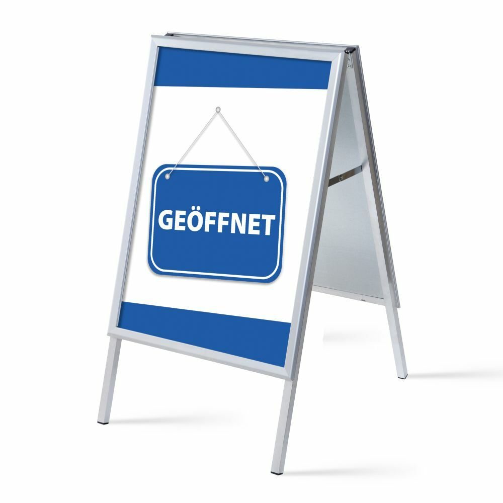 Kundenstopper A1 Komplettset Motiv „Geöffnet“ Blau Deutsch, Showdown Displays