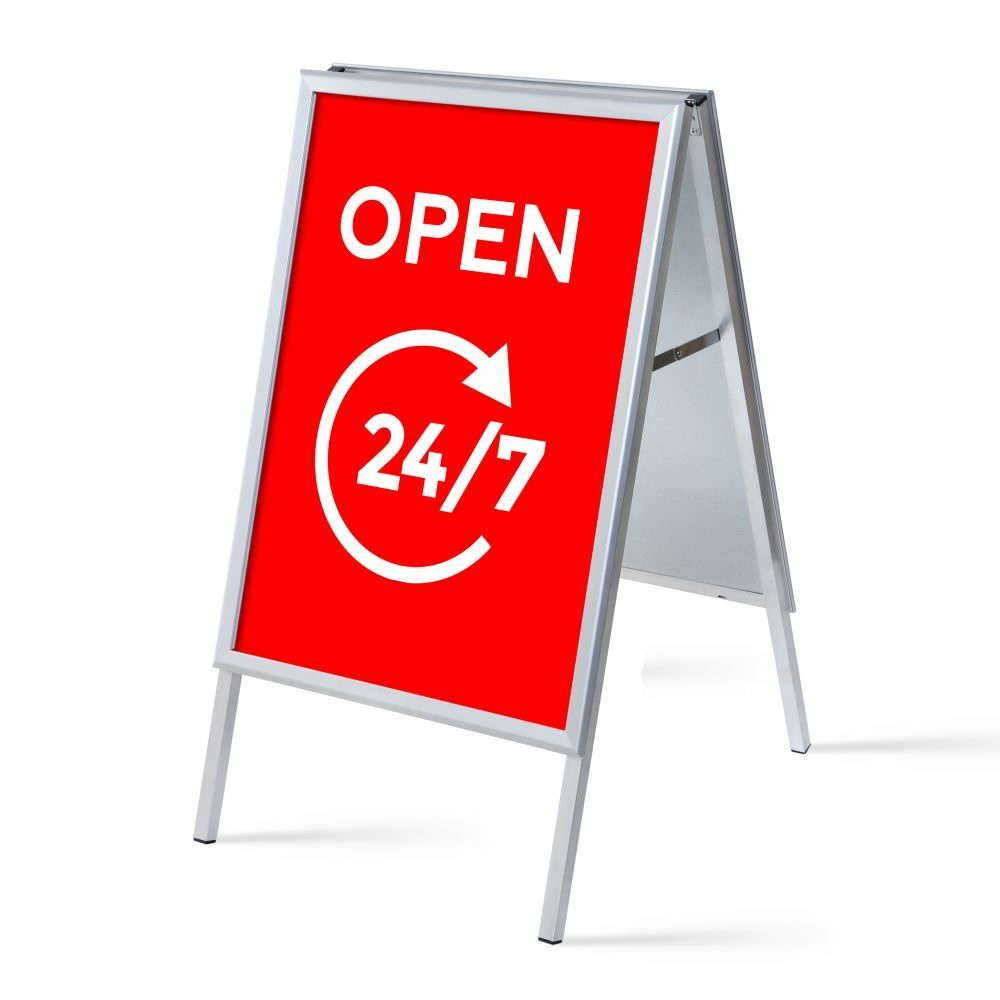 Kundenstopper A1 Komplettset Motiv „Geöffnet 24/7“ Rot Englisch, Showdown Displays