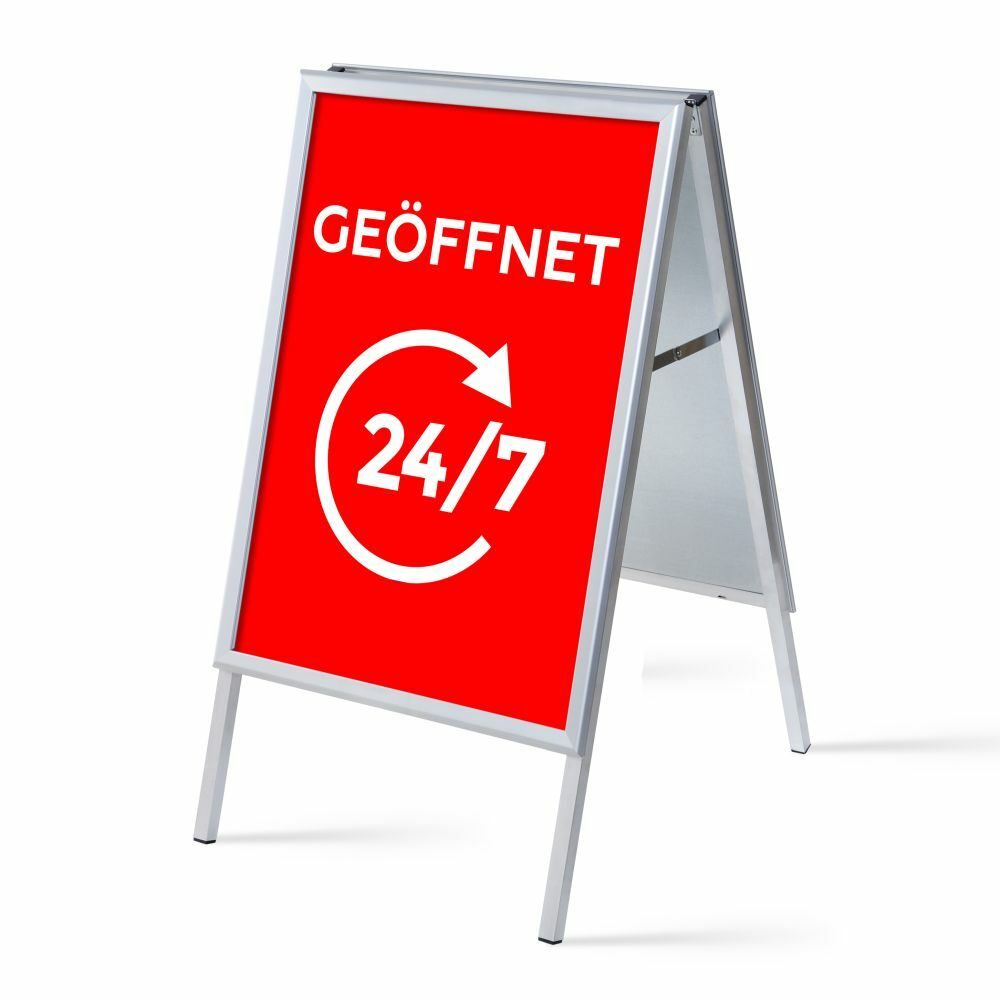 Kundenstopper A1 Komplettset Motiv „Geöffnet 24/7“ Rot Deutsch, Showdown Displays