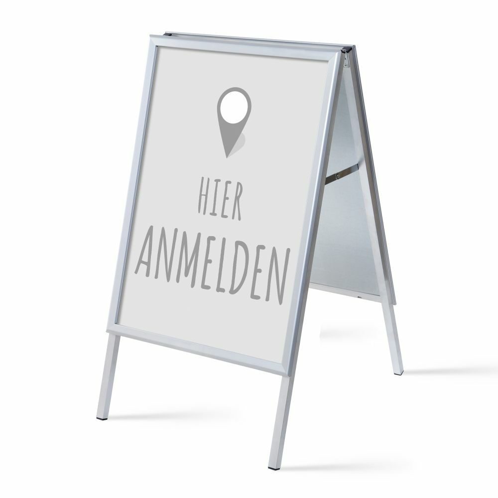 Kundenstopper A1 Komplettset Motiv „Hier Anmelden“ Grau Deutsch, Showdown Displays