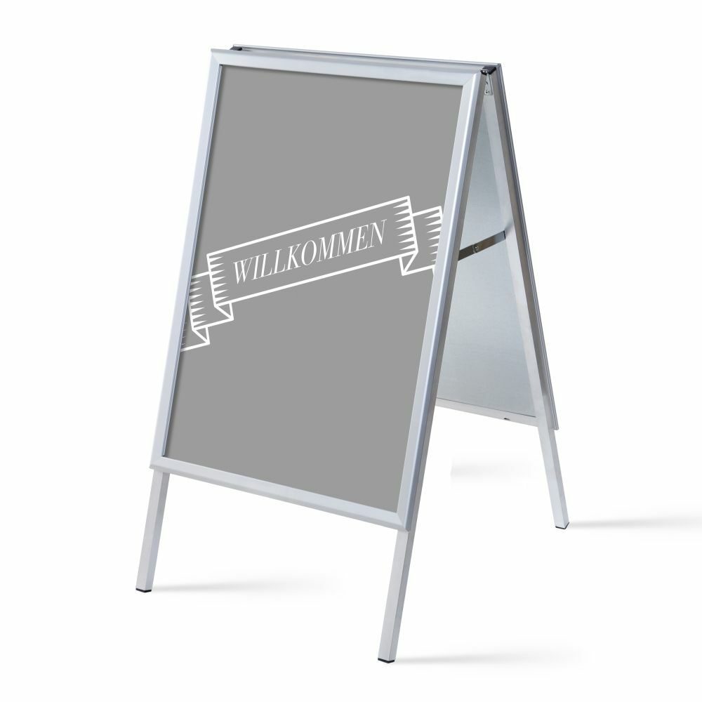 Kundenstopper A1 Komplettset Motiv „Willkommen“ Grau Deutsch, Showdown Displays