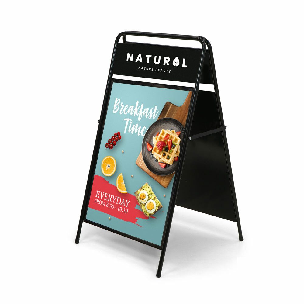 Kundenstopper Eleganter Stahl mit Logoplatte 50 x 70, Showdown Displays