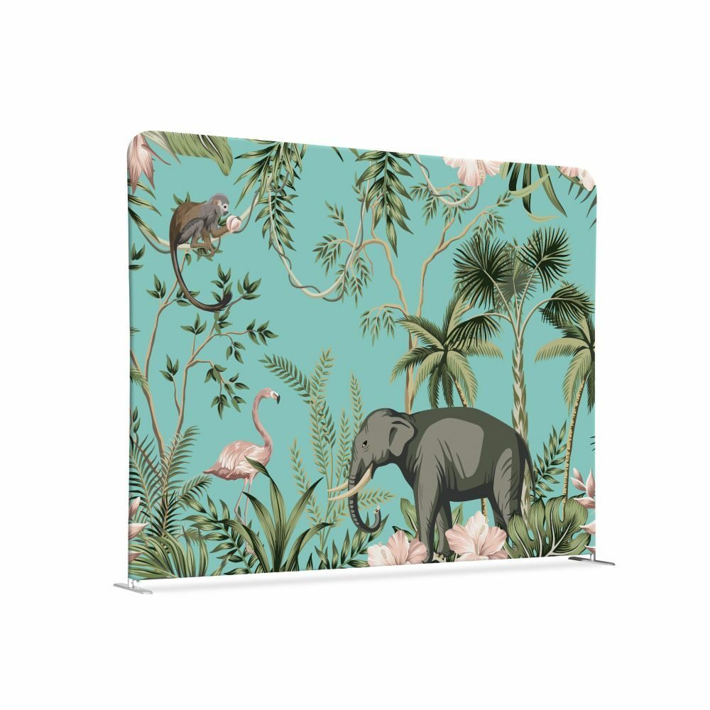 Textil Raumteiler 150-150 Doppel Motiv „Kinderecke Tropische Tiere“, Showdown Displays